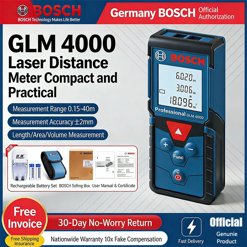 

Bosch GLM4000 Laser Rangefinders Handheld Electronic Tape Distance Measure Leveling Room Measurement Instrument 40-meter Range