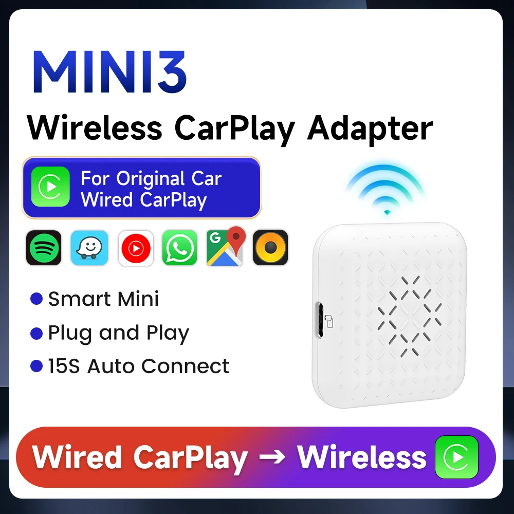 Wireless CarPlay Carlinkit Auto-Connect Portable Wireless Adapter Smart Mini Wired To Wireless Dongle Plug&Play Online Upgrade