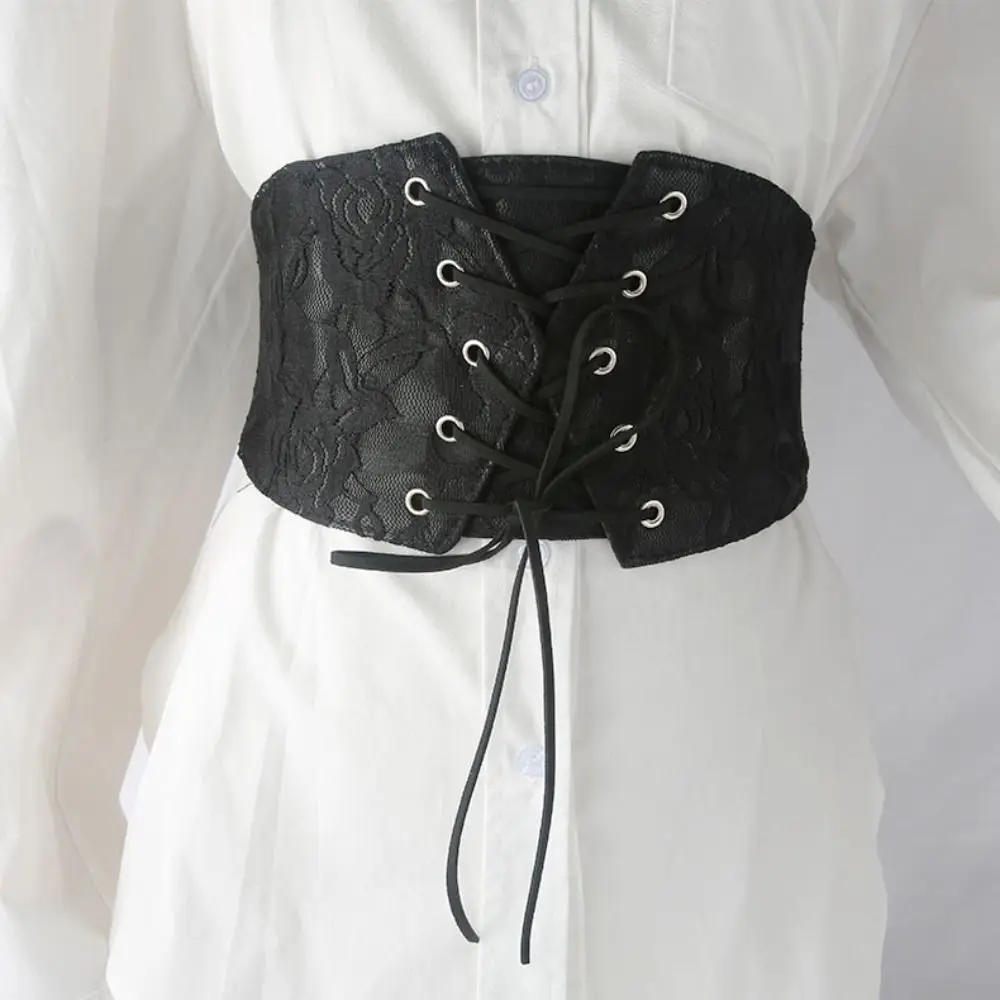 Elegante fascia regolabile in pizzo Cintura elastica in pelle con corsetto Cintura dimagrante Corsetto a vita larga da donna