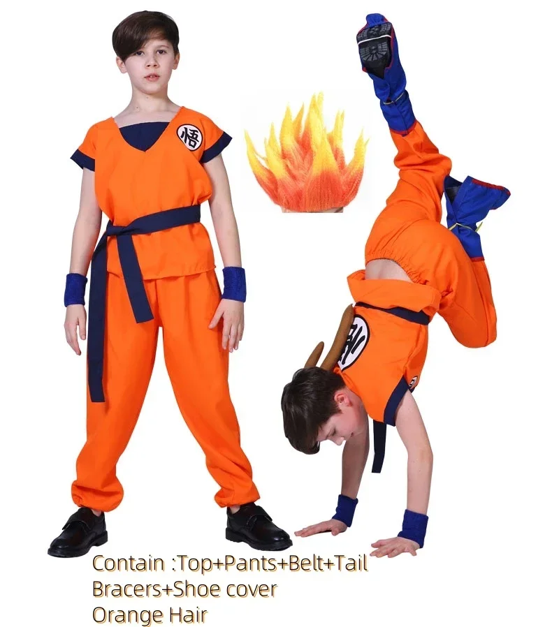 Halloween Adult Kids Son Goku Cosplay Costumes Suits Krillin Outfits Anime Party Child Costumes Tail Wrister Super Saiyan Wig view 6