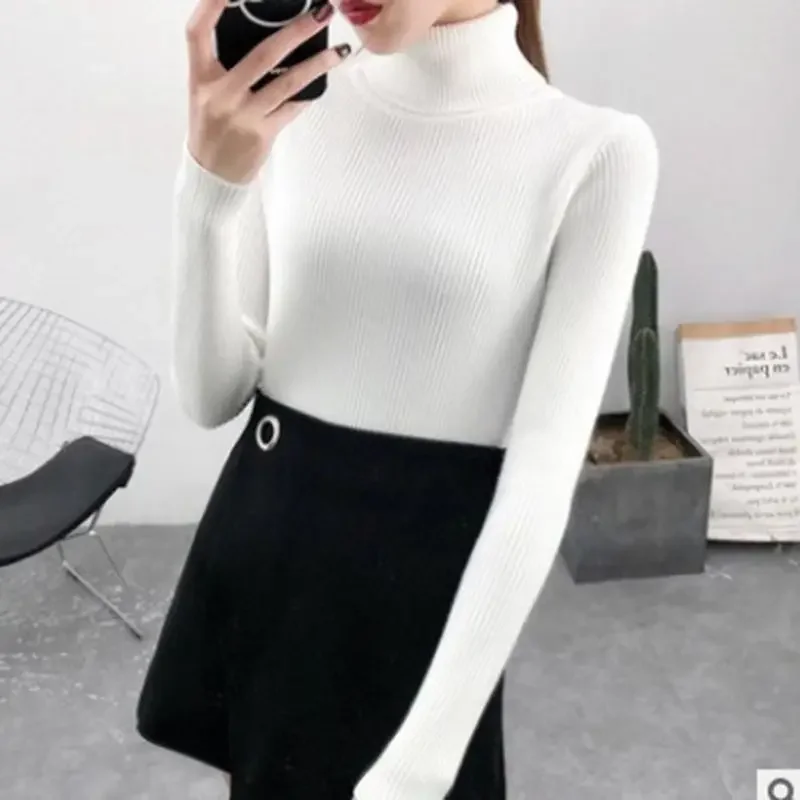 

New-Coming Autumn Winter Top Solid Pull Femme Pullover Thick Knitted Women's Turtleneck Oversize Women Sweater