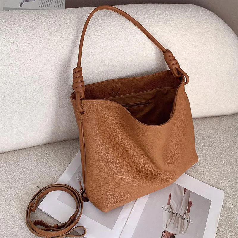 Stylish Simple Female Genuine Leather Tote Bags Classic Large Capacity Lady Shoulder Bag Solid Color Women Commute Handbags New