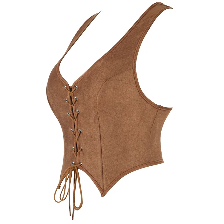 Retro Mittelalterliches Damen-Wildleder-Korsett-Oberteil Vintage Viktorianische Piraten-Damenweste Renaissance Cosplay Piraten-Halloween-Crop-Weste – Detail 30