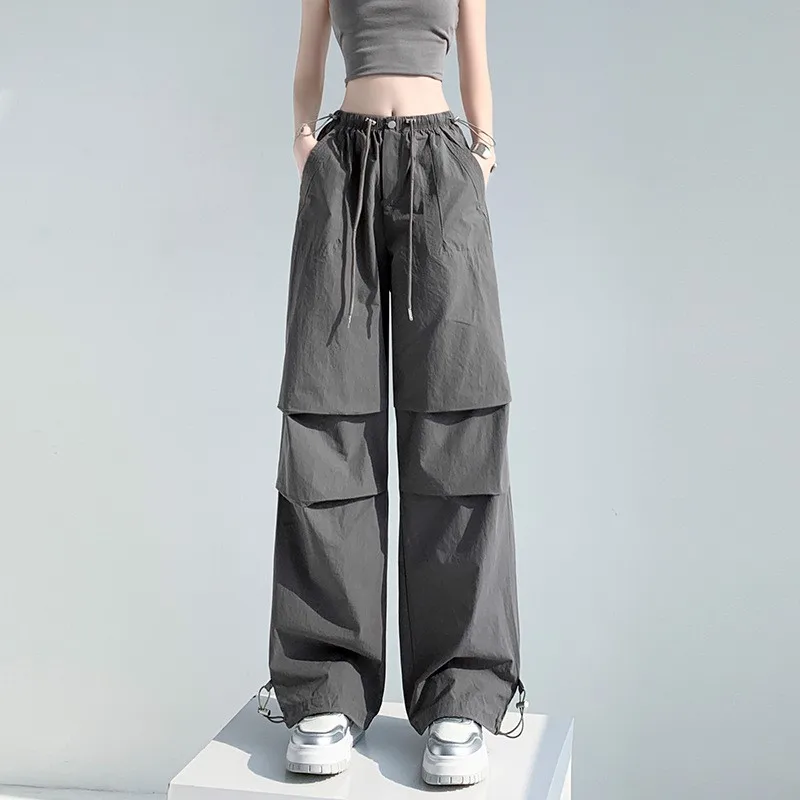 

American Summer Ice Silk Quick-drying Fabric Overalls Sweet Cool Spice Style Be Used As Wide-leg Pants Straight Leg Sweatpants