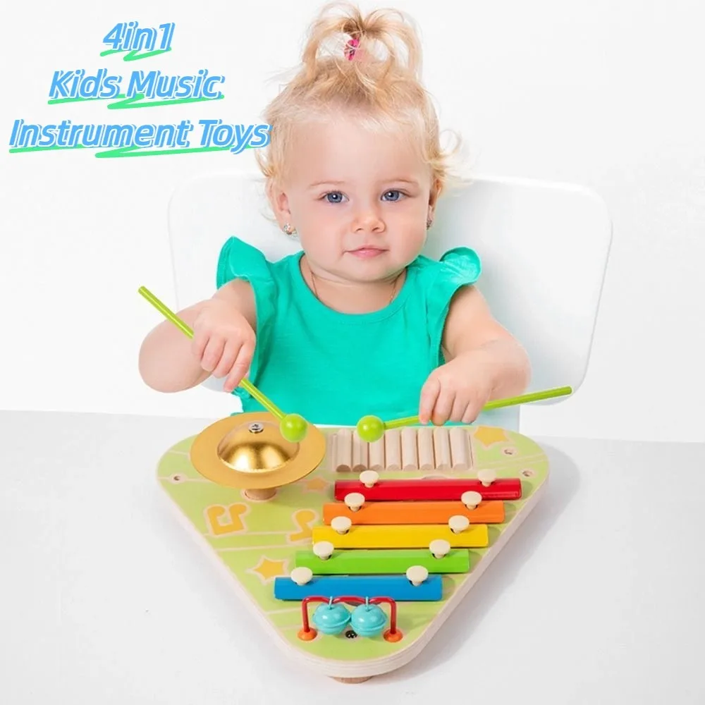 Instrumento de percusión manual 4 en 1, sonido, música, aprendizaje, instrumentos musicales para niños, juguetes creativos con mazo, xilófono de 5 escalas