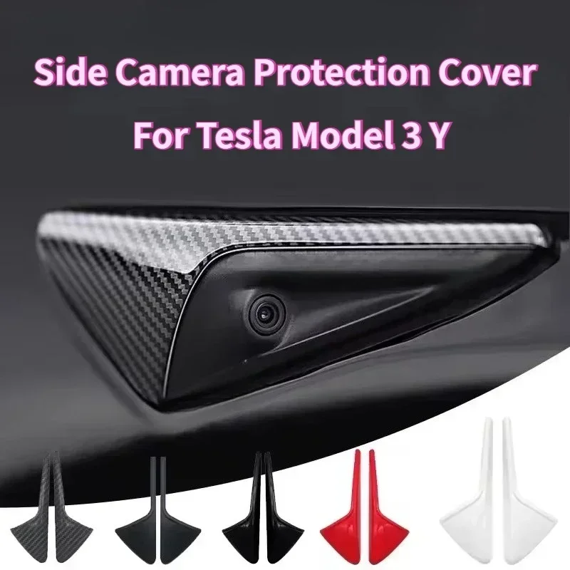 Side Camera Cover for Tesla Model 3/Y/X/S 2017- 2022 ABS Carbon Pattern Leaf Board Sticker Accessories