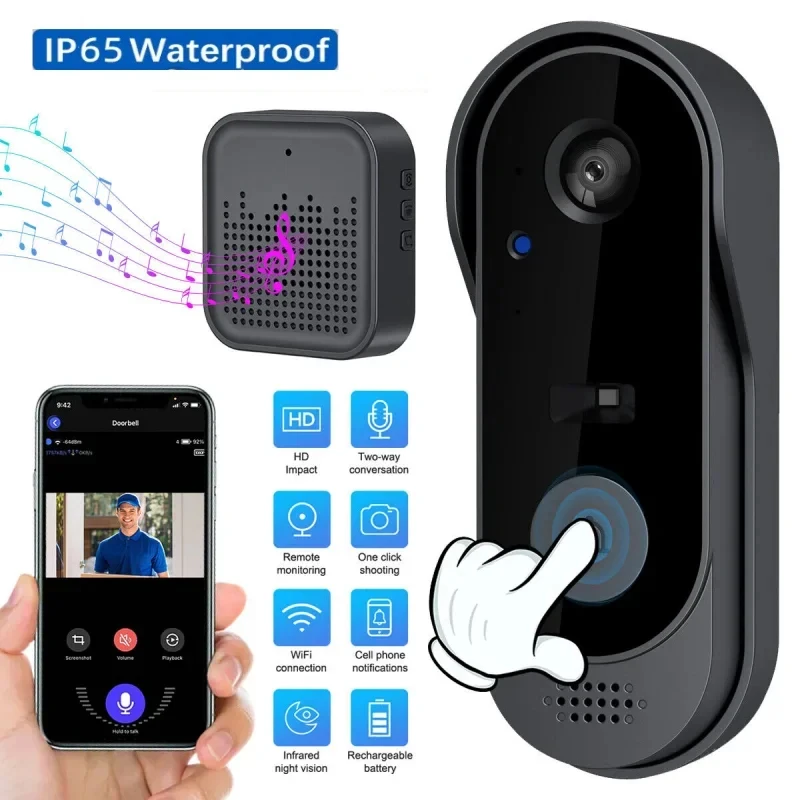 WiFi Video Doorbell 1080P HD Visual Wireless Smart Security Doorbell Camera IR Night Vision  Audio Real-Time Monitoring