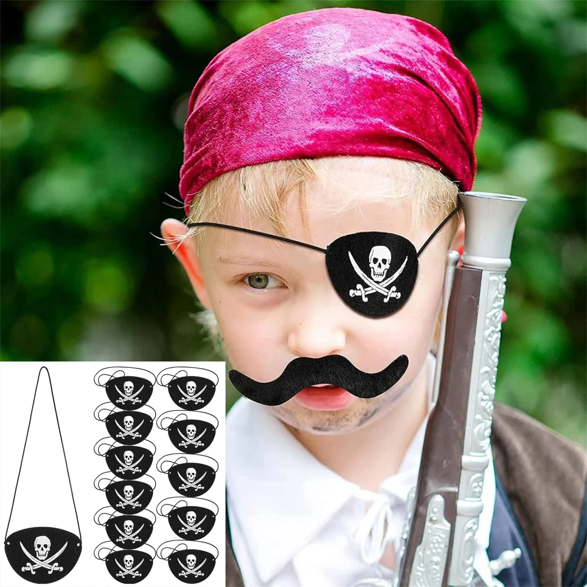 Pirate Theme Eye Patches, Máscara de olho esqueleto, Felt One Eye Party, Captain Eye Patches Bar, Decoração de atividade do tema pirata, 12pcs