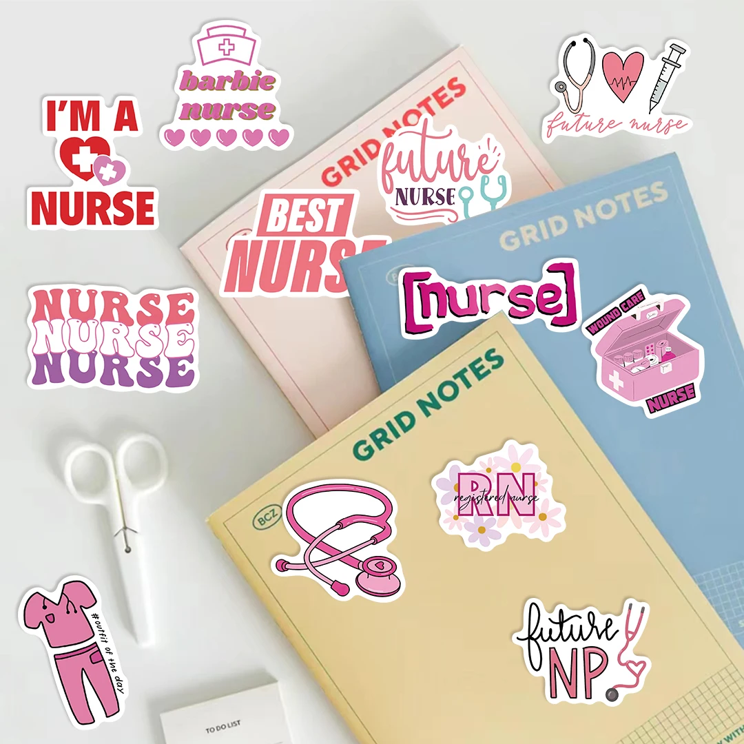 50PCS Pink Doctor Nurse Graffiti Stickers International Nurses' Day Decals Kid Toy Phone Car Laptop Luggage Study Sticker