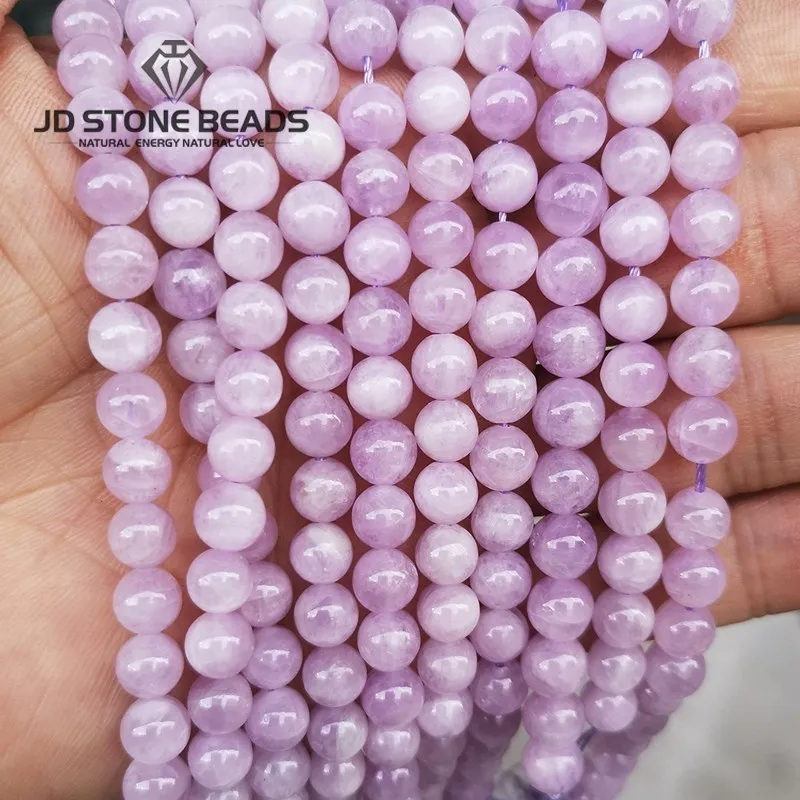 Kamień naturalny Kunzite koralik fioletowy Spodumene okrągłe koraliki dystansowe luzem kamień do tworzenia biżuterii bransoletka typu Charm Diy naszyjnik akcesoria