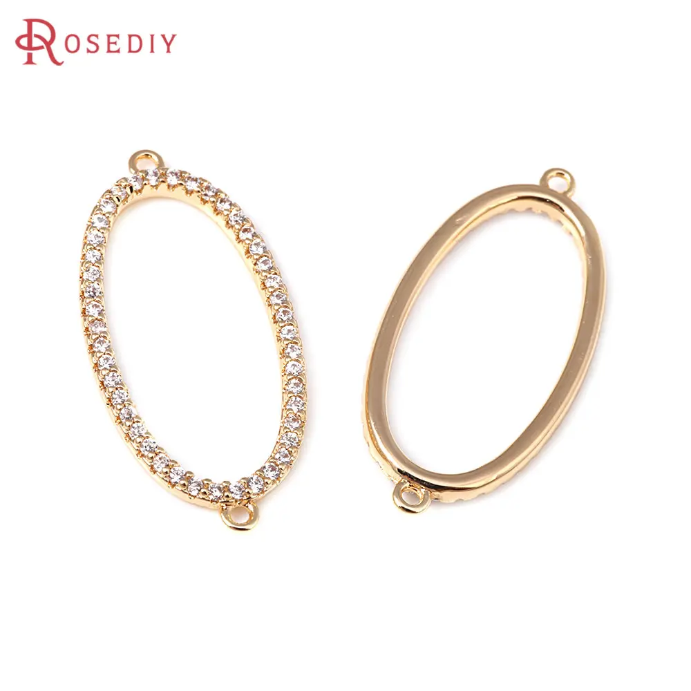 4 PZ 18 K Colore Oro Ottone e Zircone 2 Fori Ovale Connect Pendenti con Ciondoli di Alta Qualità Fai Da Te Creazione di Gioielli Collana Accessori