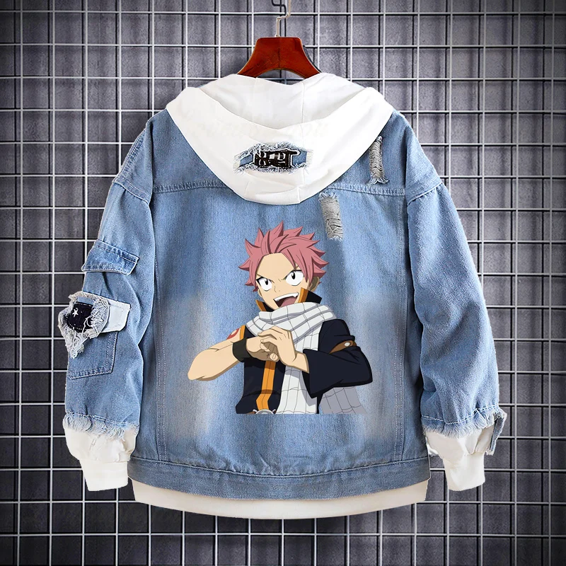 Anime Fairy Tail Cosplay Cartoon Jeans giacca uomo donna cappotto di Jeans felpa con cappuccio Casual capispalla giacche invernali