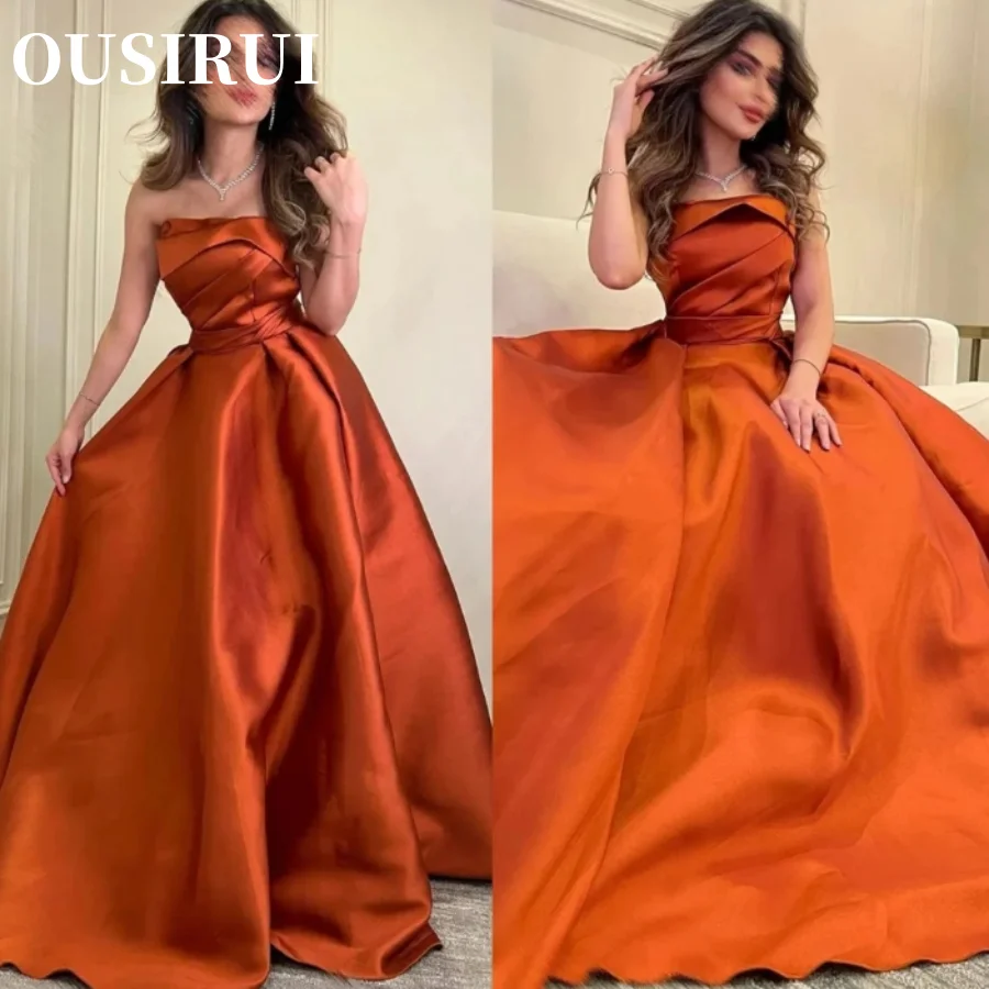 OUSIRUI Cocktail Fold Draped Satin Occasion Evening Prom Dresses Exquisite Strapless Ball Gown جديد في فساتين vestido blanco