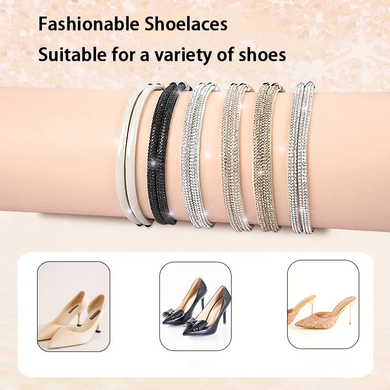Diamond Rhinestone Shoe Ankle Straps Adjustable Anti Slip Heel Holding Shoelaces Detachable High Heel Fixing Strap