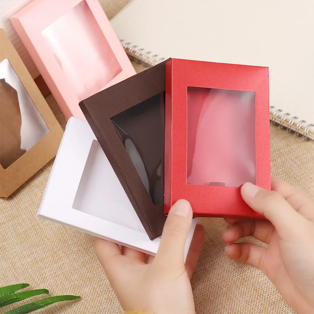 10Pcs Kraft Paper Gift Box Cake Package with Clear PVC Window Candy Wrapping Bag Wedding Birthday Party Favors Vintage Color