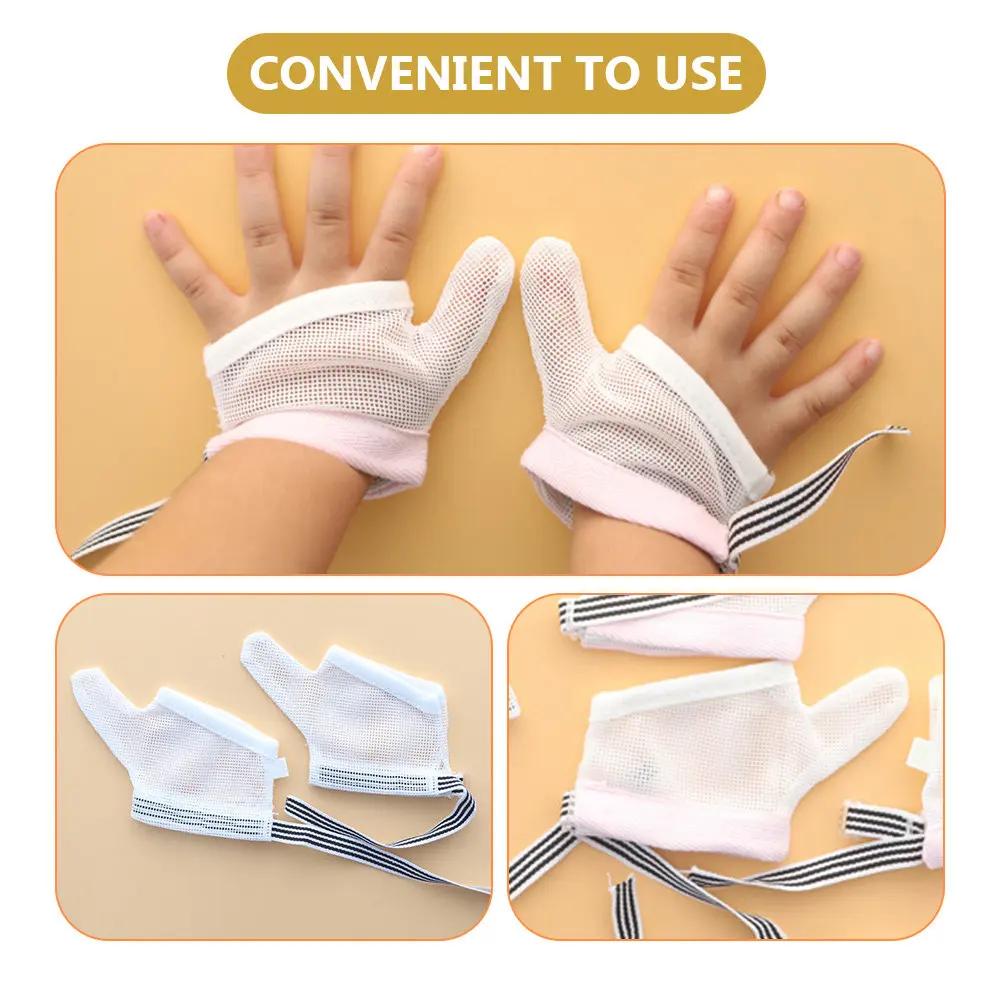 

2 пары детских перчаток против сосания, регулируемые, для защиты пальцев младенцев, дышащие, для предотвращения сосания большого пальца, сетчатый дизайн для новорожденных