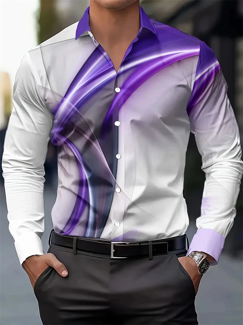 New Fashion Striped Men's Formal Shirt Spring Button Style Shirt Long Sleeve Collar Casual Comfortable Top