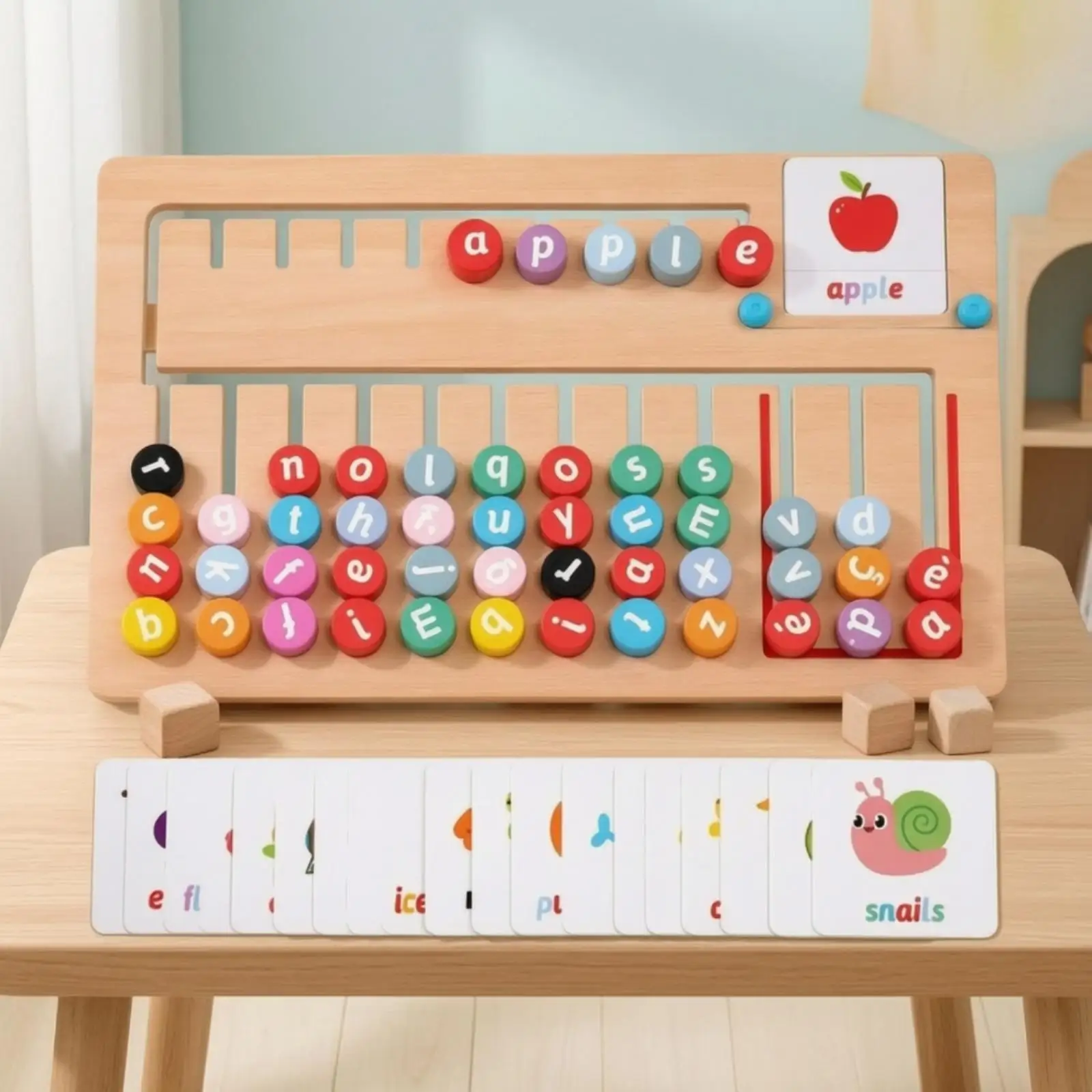 Wooden See and Spell Word Game Gift Letter-Based Letter Word-Building Board Spelling Game with Flashcards Multi-Sensory