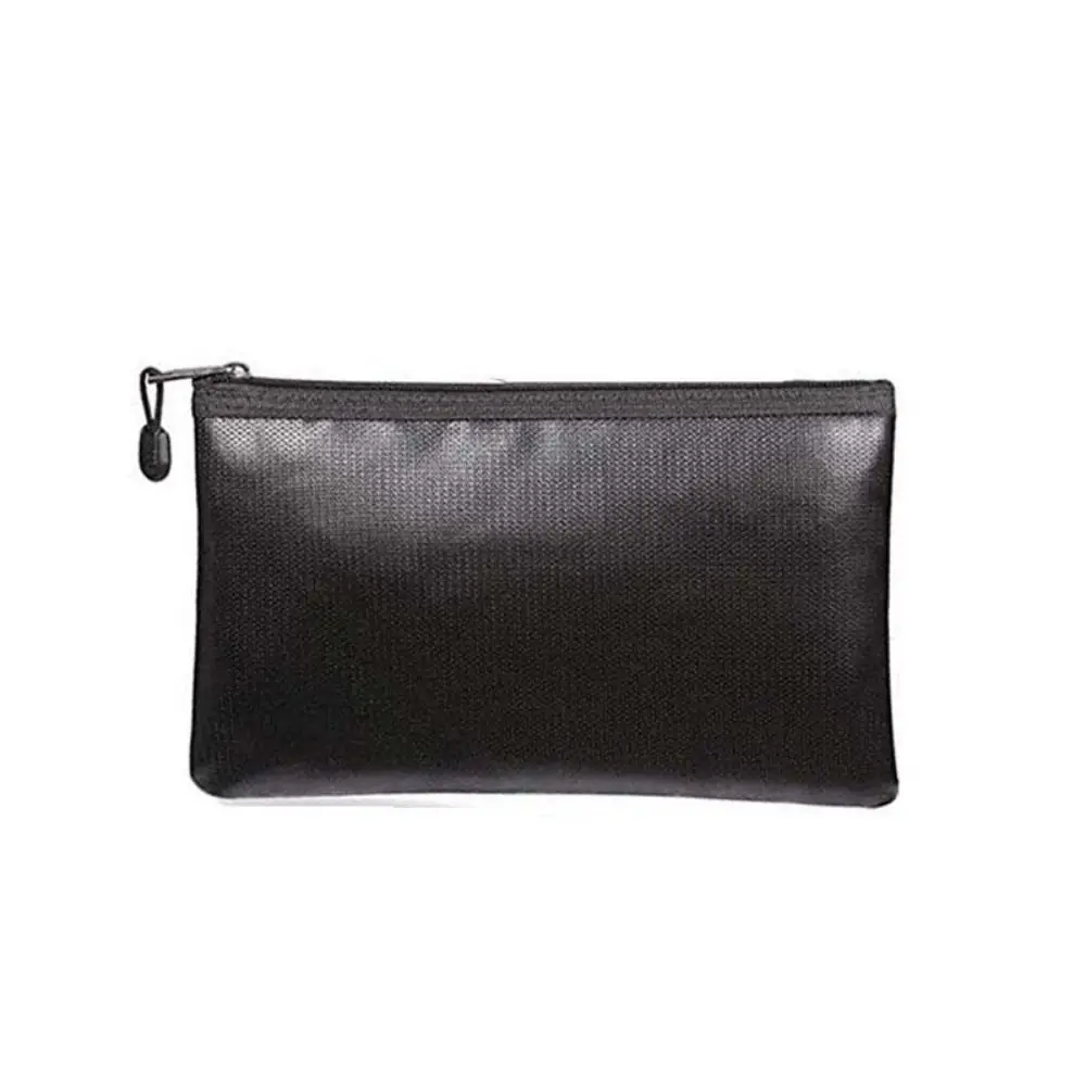 

Heat Insulated Fireproof Document Bags with Zipper Black Waterproof Money Pouches Large Capacity Sturdy