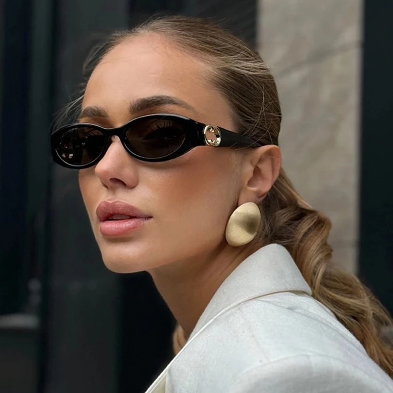 High End Retro Oval Narrow Frame Sunglasses For Women Simple Luxury Personalized Sunglasses Casual Street Photography Sunglasses