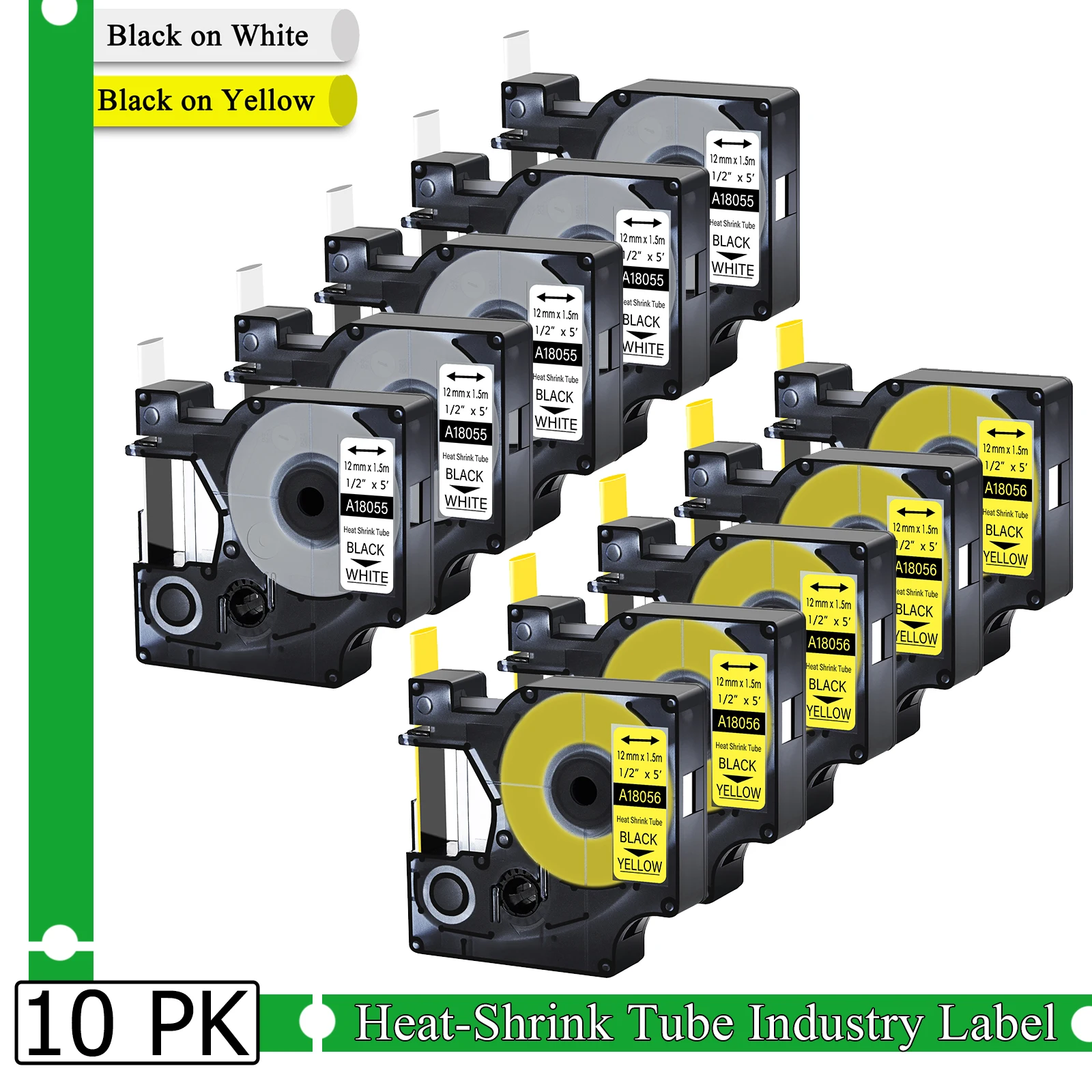 

3-15PCS Compatible for DYMO 18055 Rhino Heat-Shrink Tube Industry Label Tape 6/9/12/19/24mm For Dymo Rhino 3000 52000 Maker