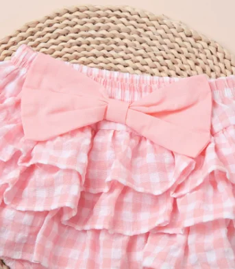 New Fashion Women Summer Mini Plaid Skirts Bow Decorated Tiered Skirt For Daily Travel Parties Hot Sale S-XL