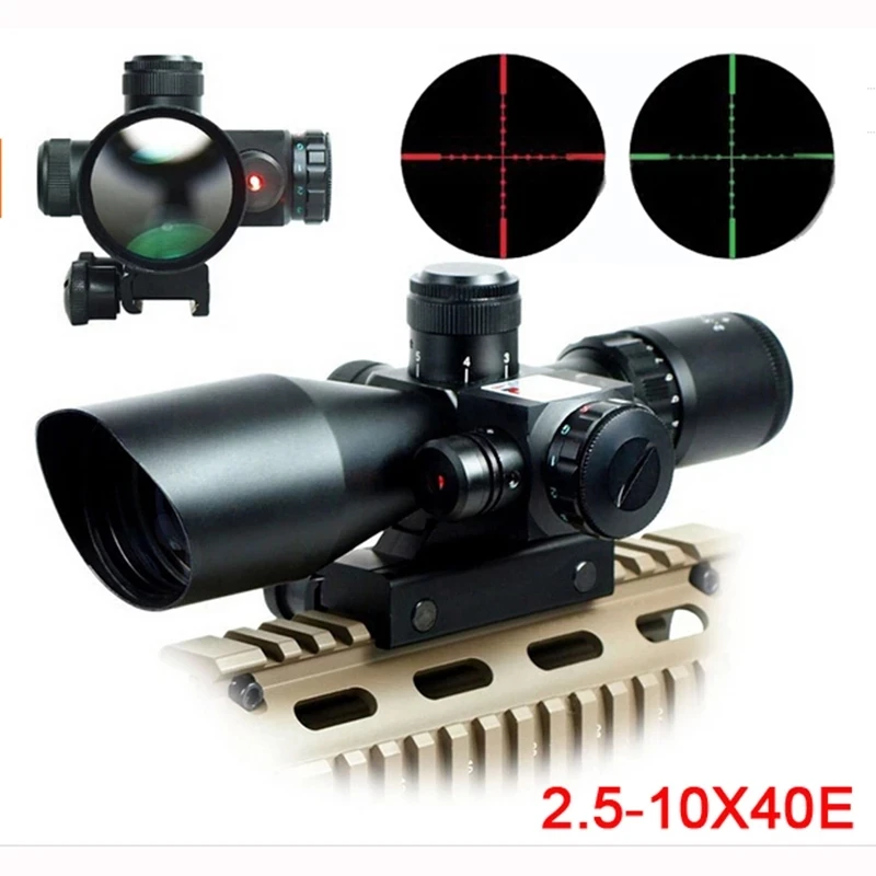 ZIYOUHU Mil-Dot Tactical Hunting Riflescope Laser Illuminated Rifle Scope 20mm Rail Mounts, 2.5-10 x 40E Times Zoom