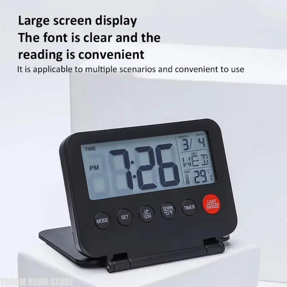 Digital Travel Alarm Clock Foldable Electronic Clock with Calendar BacklightSnooze Temperature LCD Thermometer Travel Desk Clock