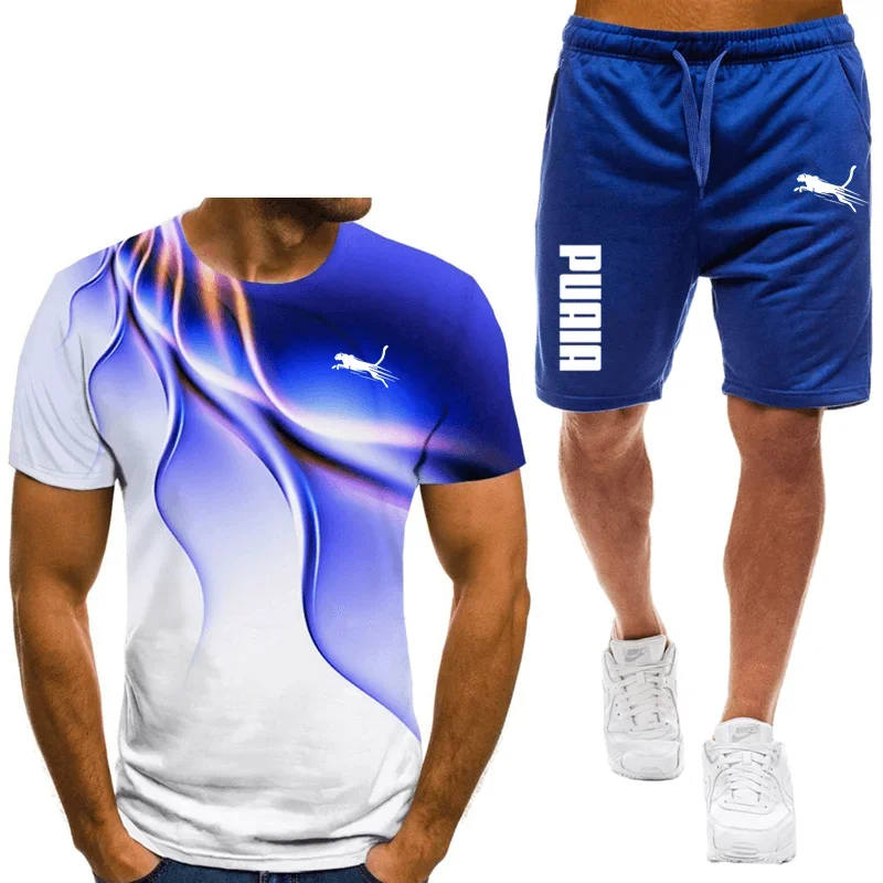 Men's sports set, casual T-shirt set and running shorts, breathable, 2 pieces, new 2024