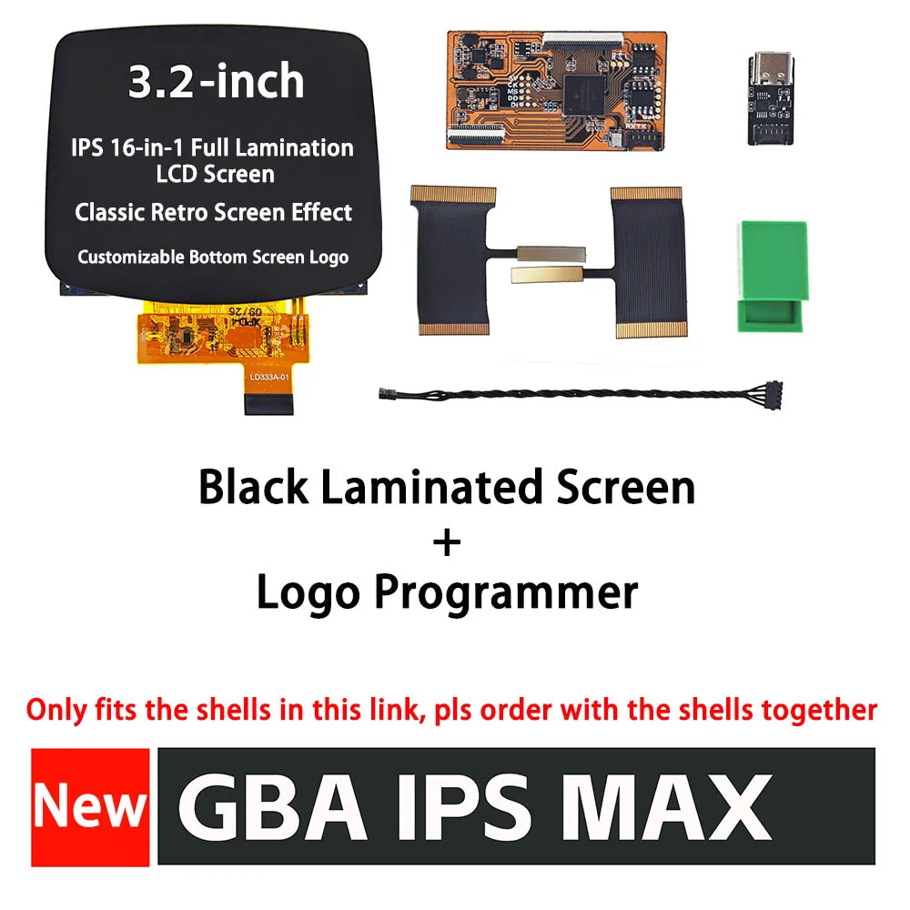 16-in-1 Pixel 3.2-inch IPS MAX Laminated LCD Screen Kits For GameBoy Advance GBA With Custom Screen Logo Programmer IPS MAX LCD