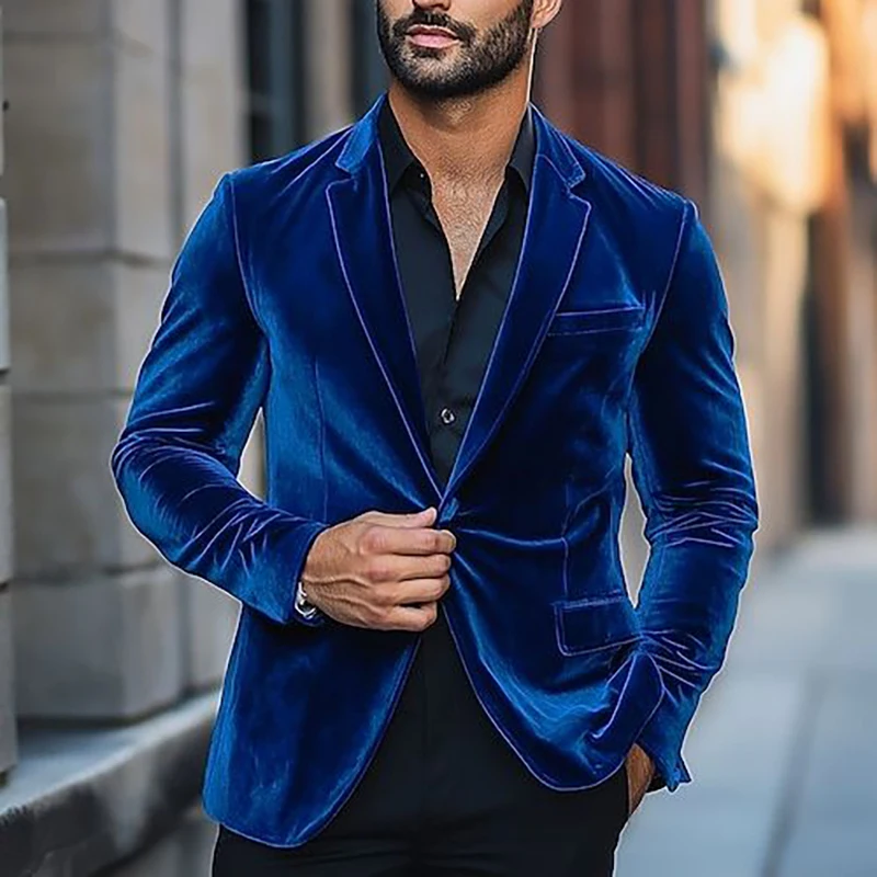 

Luxury Royal Blue Velvet Men's Suits Elegant One Button Notch Lapel Slim Fit 2 Piece Jacket Pants Sets High Quality Prom Blazer