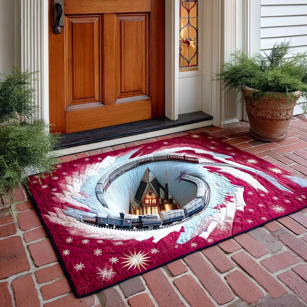 VIKAMA Christmas 3D Vortex Tunnel Rug, Small Square Non Slip Doormat, Soft Fluffy Plush Mat for Entryway, Xmas Holiday Decor