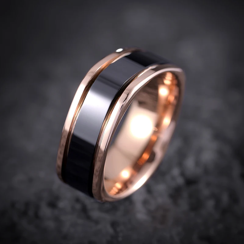 Rings for Men Women Couple for Wedding Tungsten 8mm Width Rose Gold Fine Jewelry, Comfort Fit, Customized