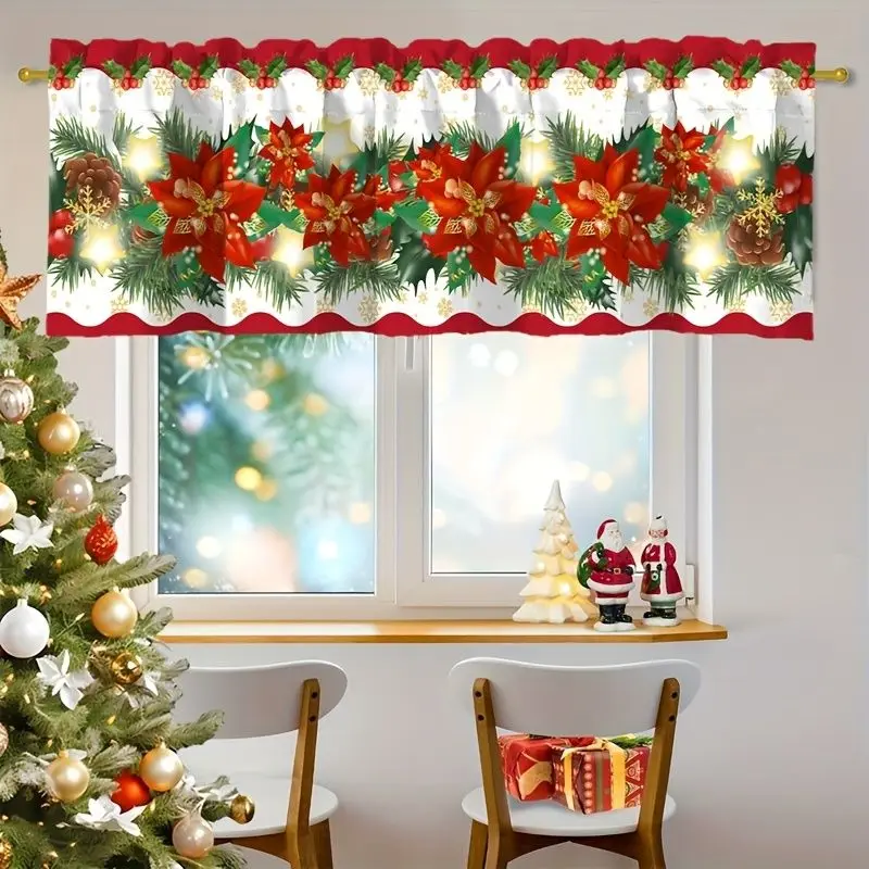 VIKAMA Christmas Window Valance Curtain Santa Snowman Xmas Tree Kitchen Home Winter Holiday Decor