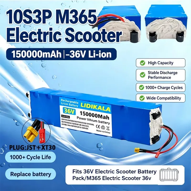 Neu aufgerüsteter 10S3P 36V 150000mAh 36V wiederaufladbarer Lithium-Ionen-Akku für Elektrofahrräder, geeignet für M365 Elektroroller, mit BMS.