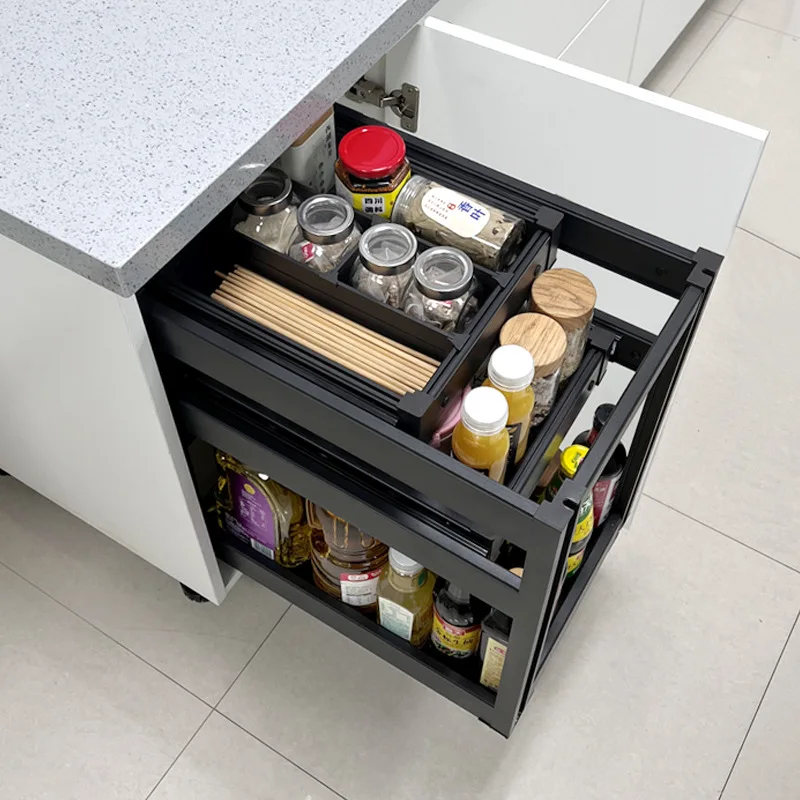 Cestino per condimenti con pompa centrale interamente in alluminio, cesto per armadio, cucina, cucina, armadio stretto, cremagliera per condimenti, cassetto verticale