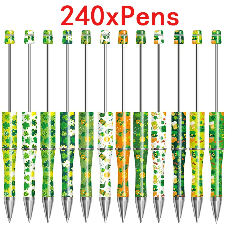 

240Pcs Four-leaf Clover Ballpoint Pens Beaded Pen Plastic Beadable Pen for Kids Office Supplies