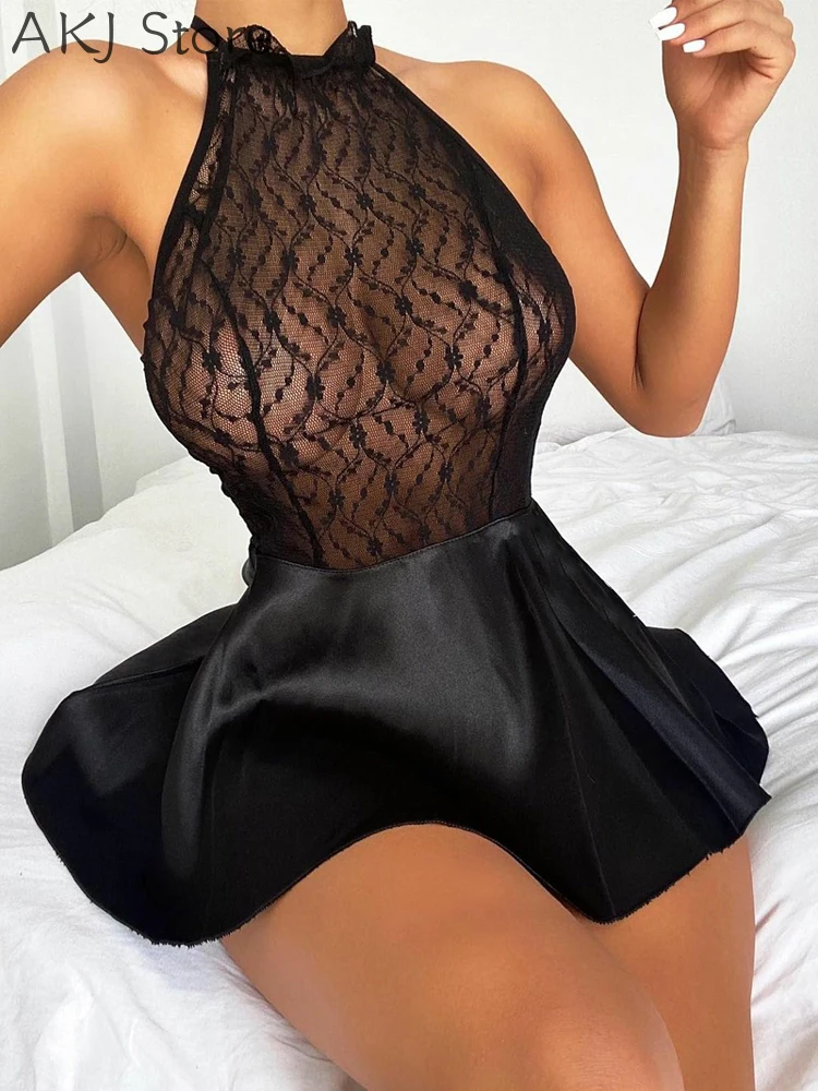 

Women Sexy Halter Lace Mini Dresses