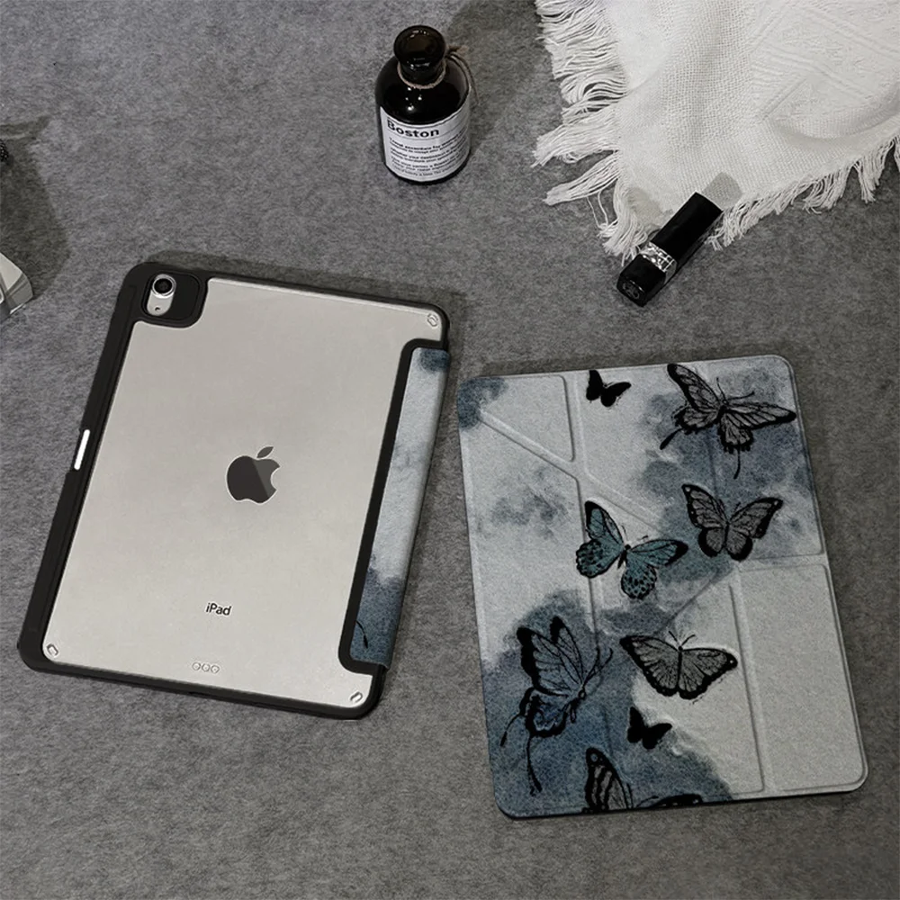 Butterfly Mist Black Frame Y2K Y-Fold Cover For iPad Pro 13 11th M5 M4 12.9 A16 10 8 7 9th 10th Air 11 M2 M3 Mini Tablet Case