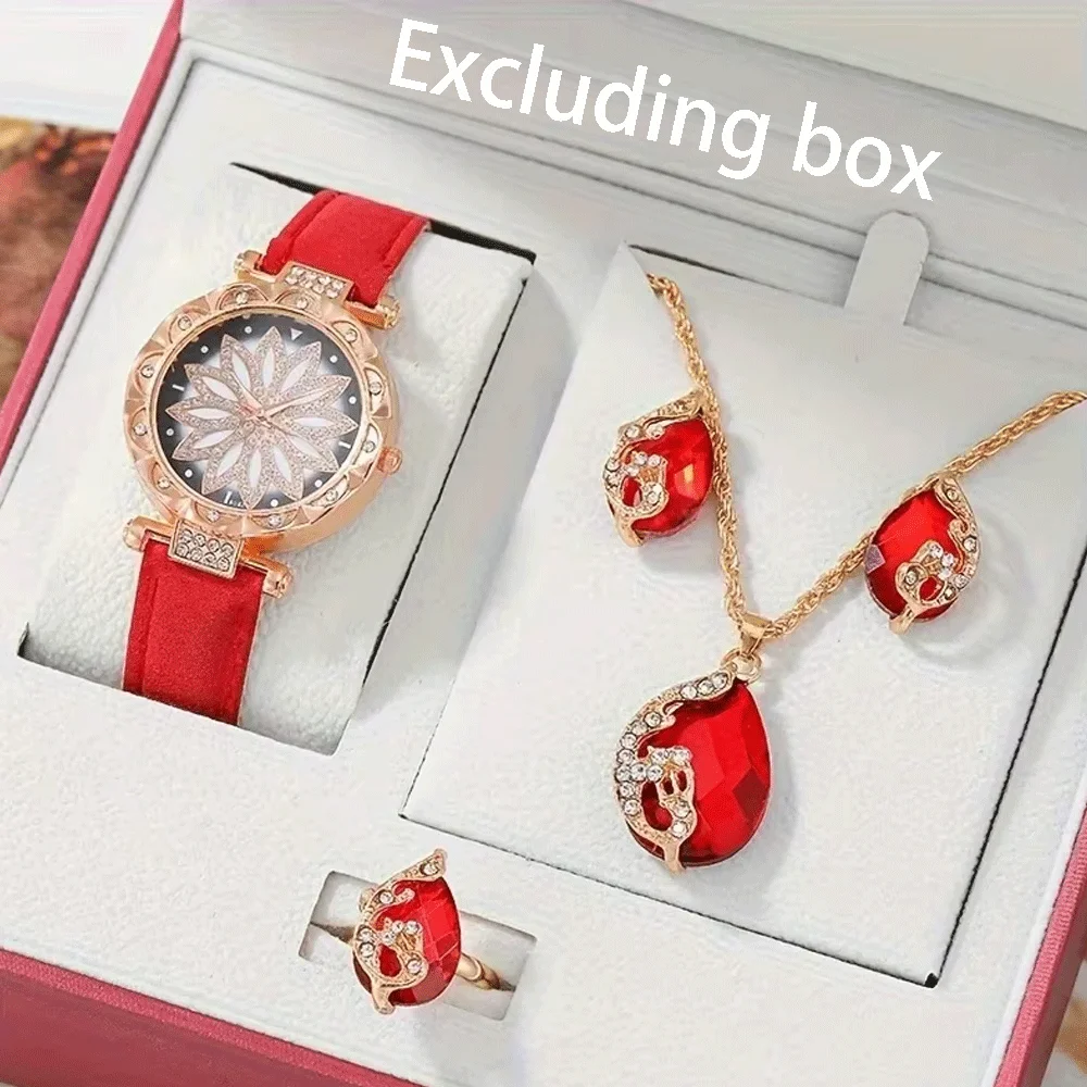 5 قطعة/المجموعة الساعات طقم مجوهرات 1 قطعة من ساعة كوارتز يدوية مستديرة و 4 قطعة من المجوهرات يتوهم النساء الساعات والمجوهرات المتطورة #2