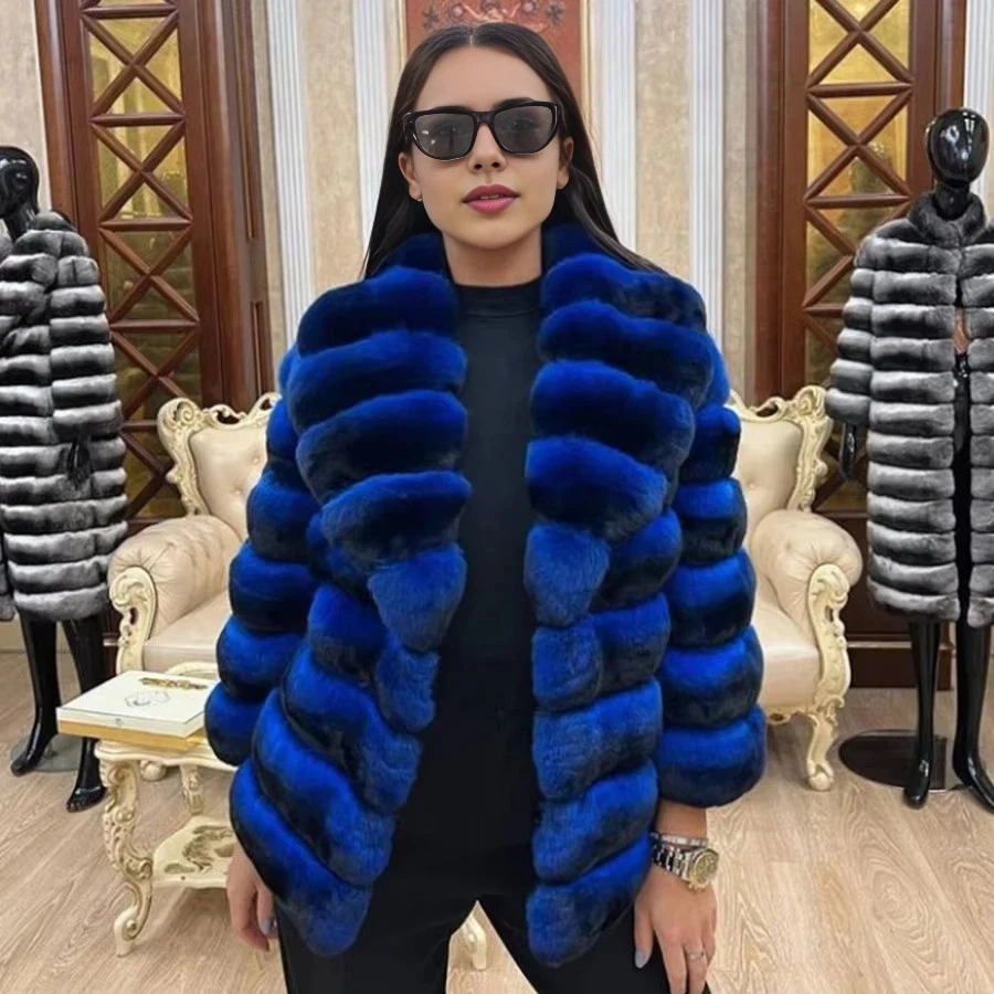 Women Chinchilla Fur Coat Women Real Rex Rabbit Fur Coat Luxury Clothes Winter Jackets For Women