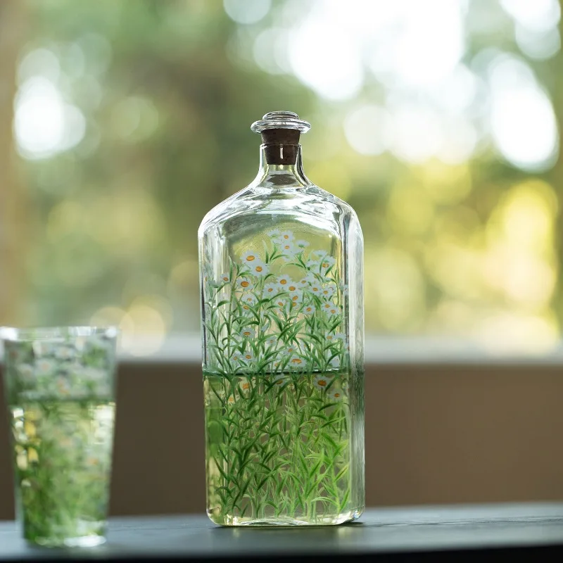 Transparent square cold brew bottle Household cold brew tea Sealed large-capacity glass bottle Wine jug Fruit wine bottle