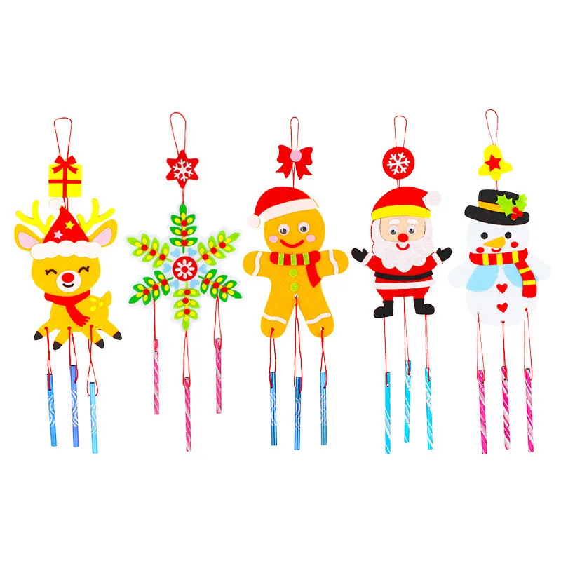 6Pcs Diy Kerst Decoratie Handwerk Craft Speelgoed Voor Kinderen Cartoon Handgemaakte 3D Windgong Windbell Behangsels Stickers Geschenken