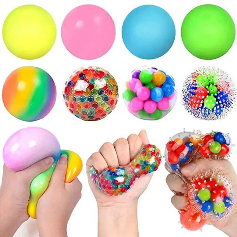 2PCS Gradient Rainbow Pinch Pink Ball Stress Relief Ball Toy Squeezing Slow Rebound Jump Ball Children's Finger Training Toy