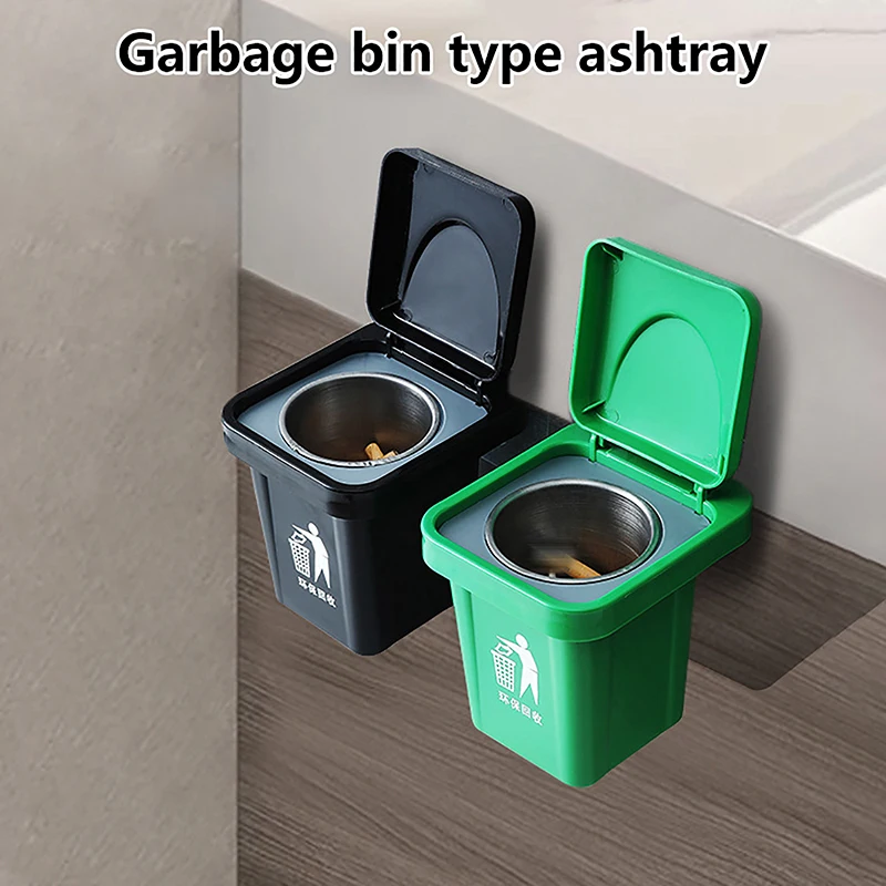 

Trash Can Ashtray With Lid Stainless Steel Ashtray Bathroom Wall Hanging Notch Anti-fly Ash Ashtray Bar Cafe Home Decoration