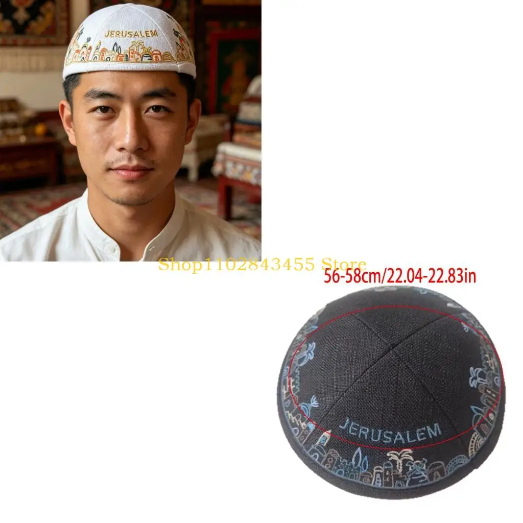 49MC Foldable Ethnic Round Hat Kippah Cap For Men Casual And Outdoor Cultural Event