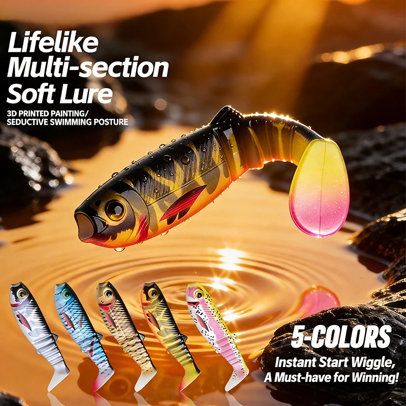 3PCS 7.5cm 6g Soft Swimbait Fishing Lure Jointed PVC T-Tail Artificial Bait for Bass Pike Perch Trout Predator Fishing Tackle