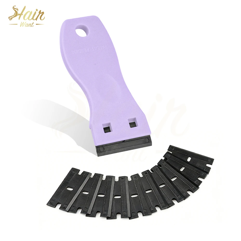 Hair Want Tape Remover Razor Scraper with 10pcs Double Edged Blades for Removing Labels Stickers Car Window Sticker Removal