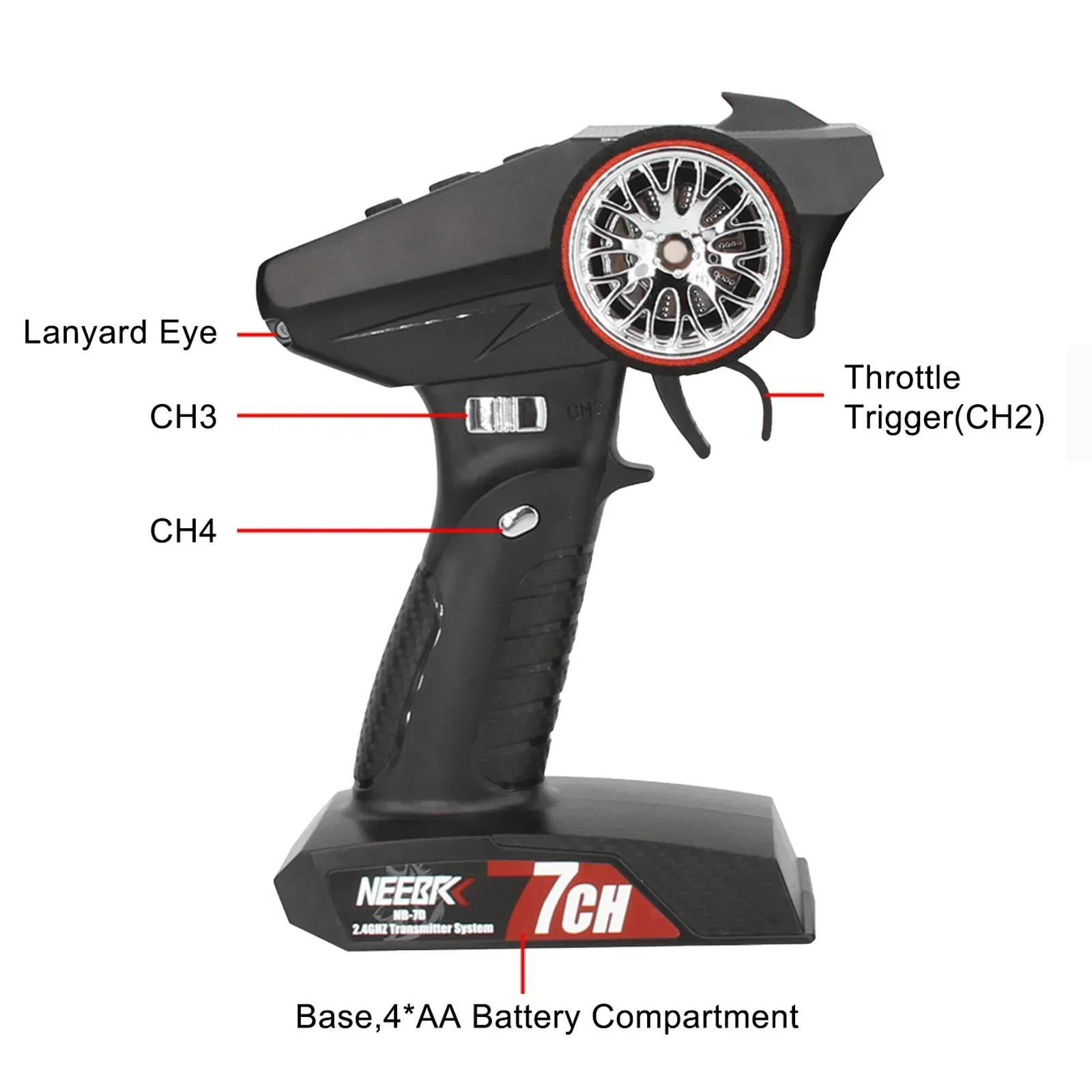 NEEBRC 7CH 2.4Ghz Sistema Radio Trasmettitore 6 Pin Spina Luce Ricevitore 7 Canali di Controllo Remoto per RC Auto MN99S MN82 MN168 MN128