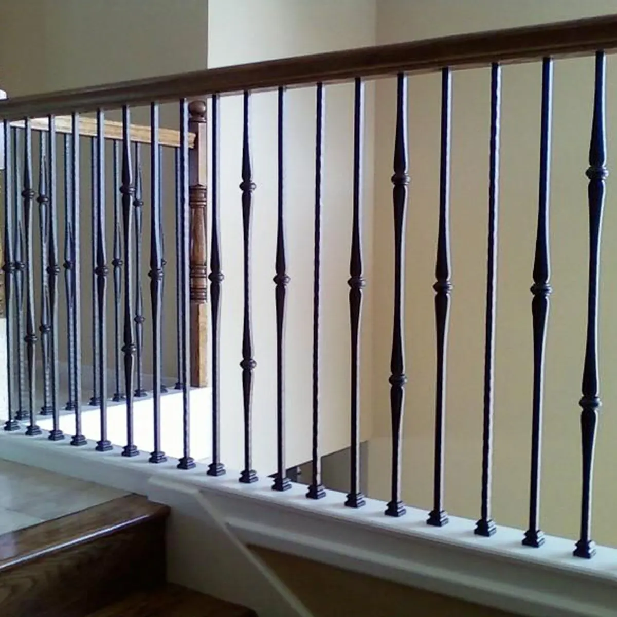 Satin black gray gold hollow iron balustrade interior staircase